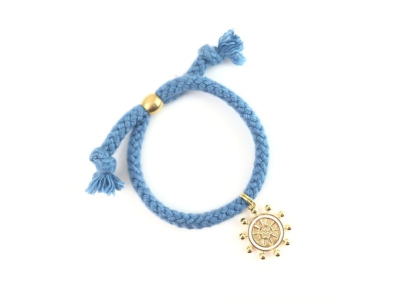 Gold rudder - light blue hand rope - Bracelets - Cotton & Hemp Blue