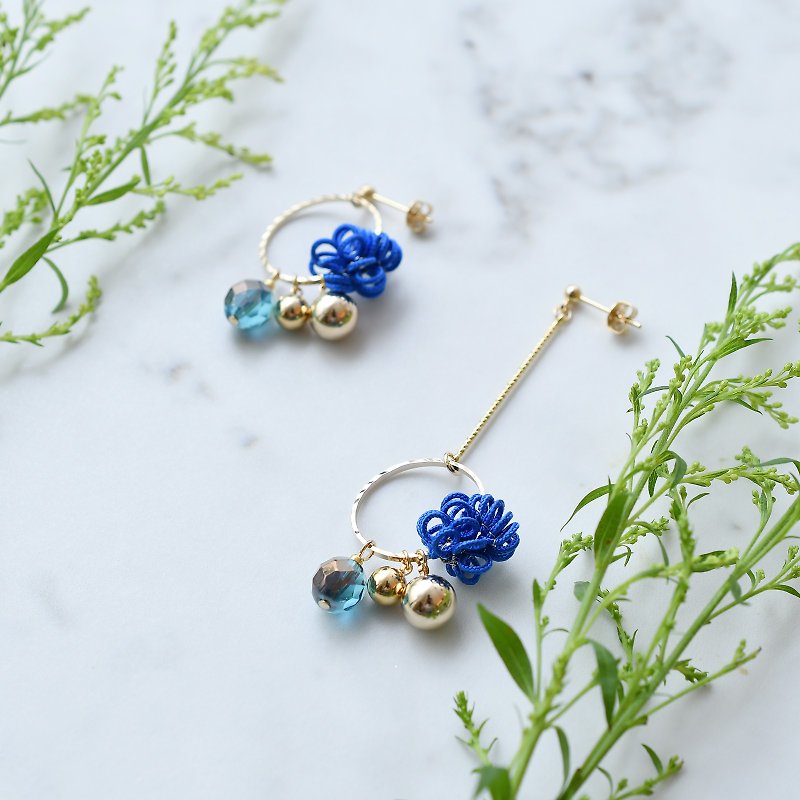 Cotton & Hemp Earrings & Clip-ons Blue - Asymmetry tassel earrings Blue
