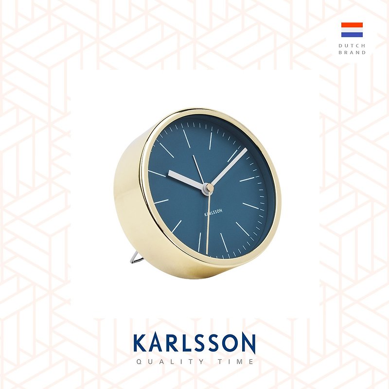 Karlsson, Alarm clock Minimal petrol blue w. shiny gold case - Clocks - Other Metals Blue