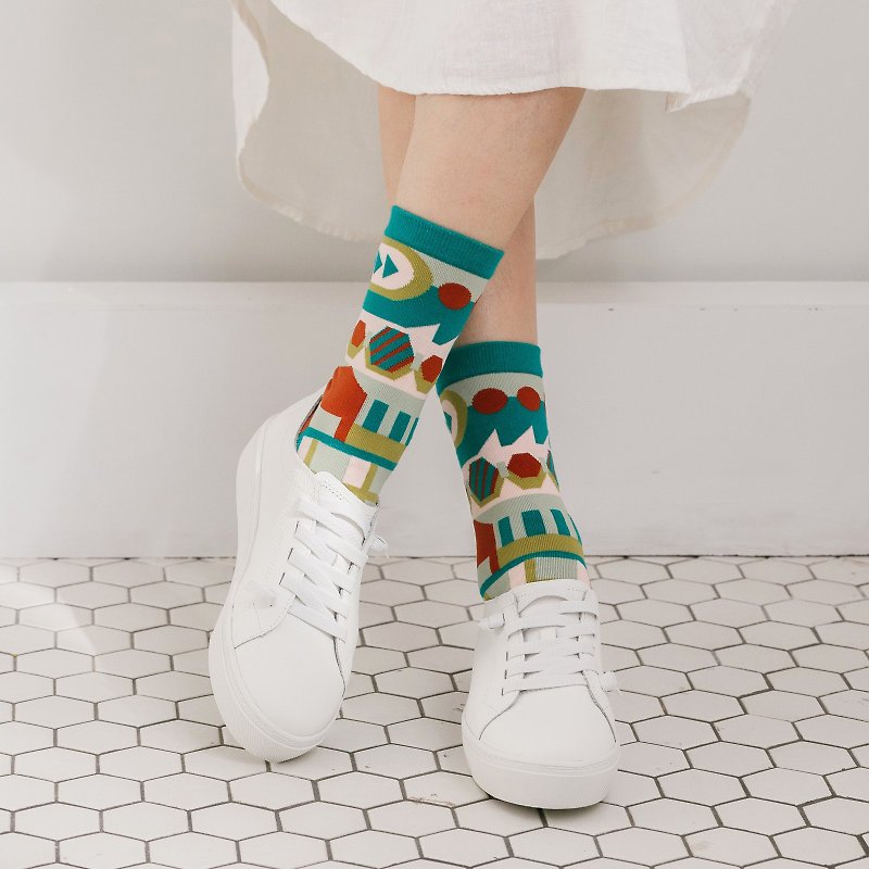 Happiness Factory Jade  Unisex Crew Socks - Yu Square x WantHow Collab - ถุงเท้า - ไนลอน สีเขียว