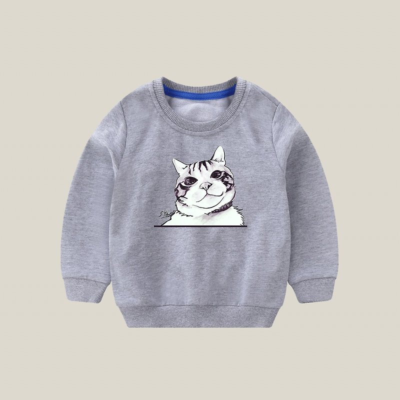 手描き猫長袖コットンT - トップス・Tシャツ - コットン・麻 グレー