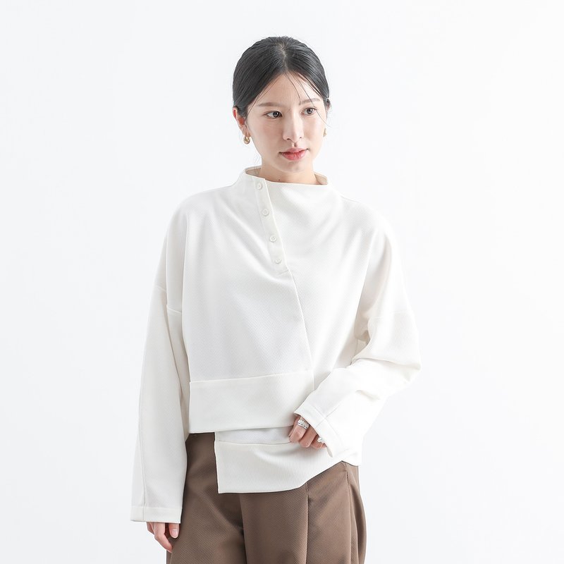 [Classic original] Jiaozhi_Interlaced pleated top_CLT513_White - เสื้อผู้หญิง - เส้นใยสังเคราะห์ ขาว