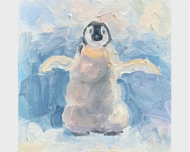 Penguin portrait oil painting White Beautiful bird Winter North Polar animal - ตกแต่งผนัง - วัสดุอื่นๆ สีใส