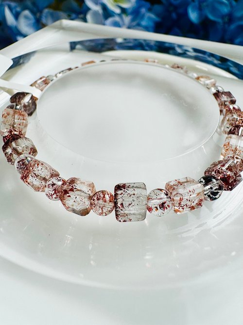 高品質リビアングラス入り♡トルマリン＆ルチルデザインブレス 特別価格/3A]天然リビアングラスブレスレット/特別価格（約8mm玉