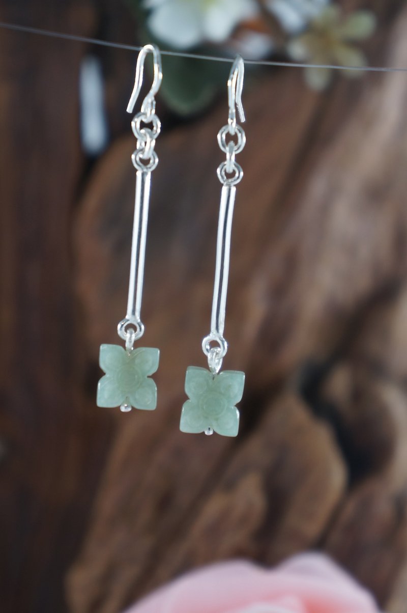 999純銀翡翠耳環 - 耳環/耳夾/耳骨夾 - 純銀 銀色