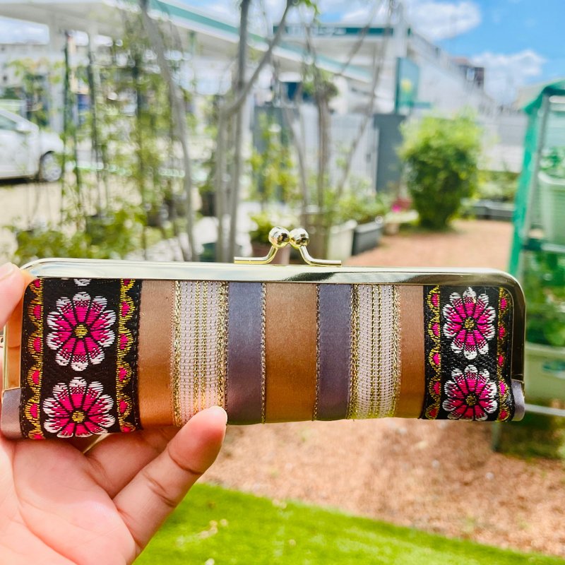 大人女子の仕分けの出来るリボンのコインケース　NO.100 - コインケース・小銭入れ - コットン・麻 ゴールド