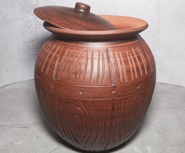 Pottery large cooking pot 2500ml Handmade casserole with lid - Shop Red  Stone Pots & Pans - Pinkoi