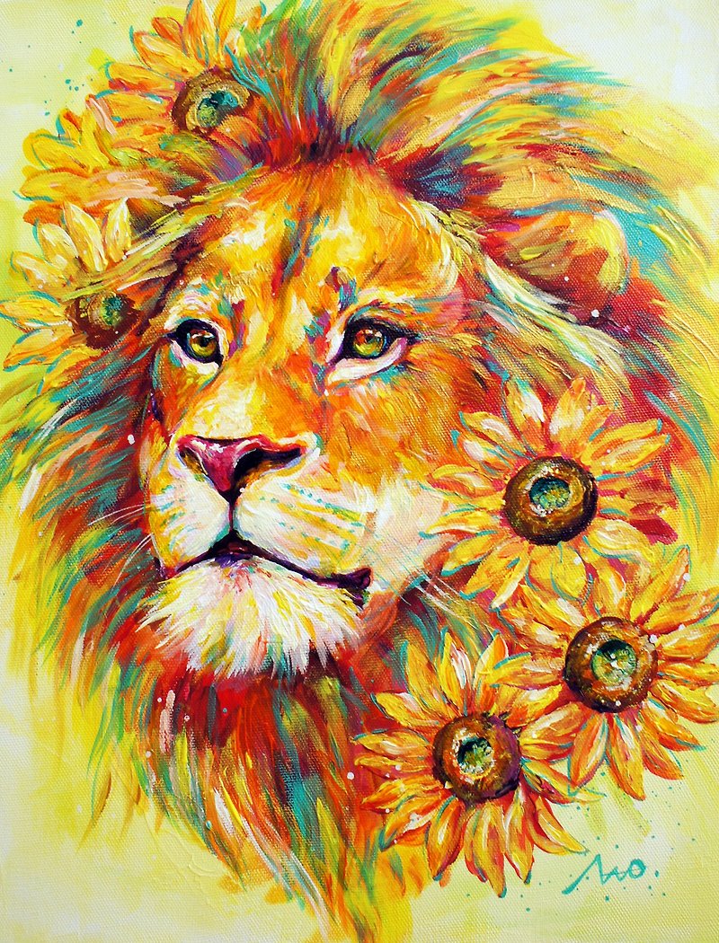 【1点物原画】ライオン　獅子　Lion　Leo - ポスター・絵 - アクリル オレンジ