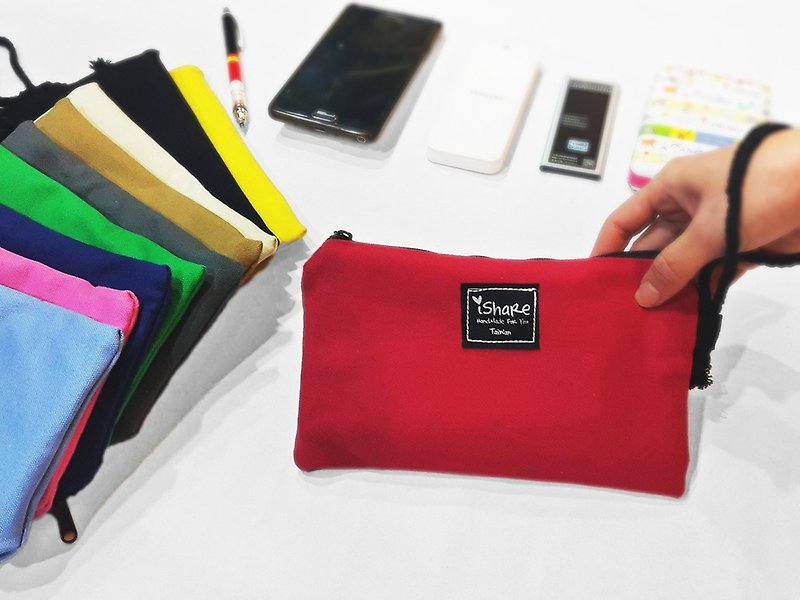Monochromatic Canvas Handbag / Mobile Phone Bag / Pencil Bag / Handbag / Simple Clip / Pouch - กระเป๋าคลัทช์ - ผ้าฝ้าย/ผ้าลินิน หลากหลายสี