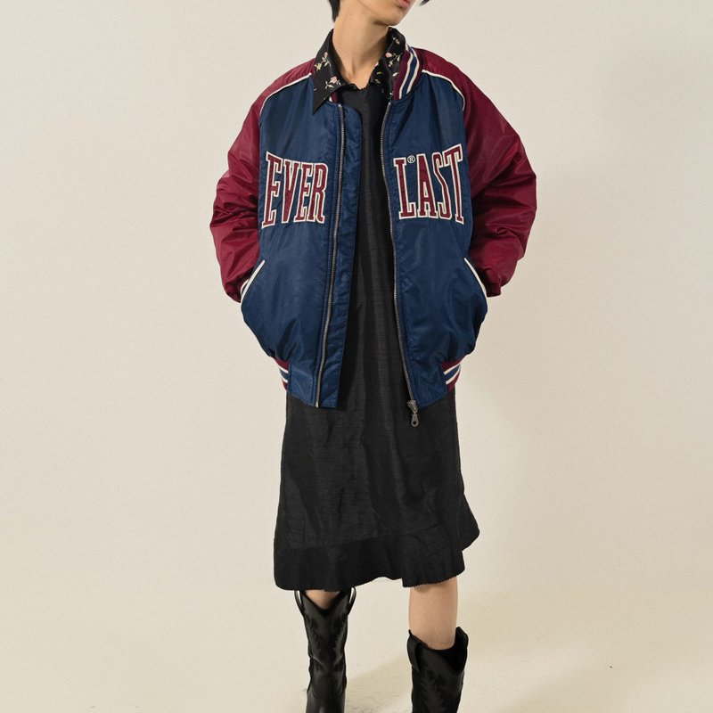 【NaSuBi Vintage】EVERLAST loose silhouette cotton-paved vintage baseball jacket - เสื้อแจ็คเก็ต - ไฟเบอร์อื่นๆ 