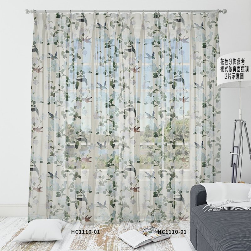 原創印花窗紗  HC1110 蜂鳥與扶桑花 - 門簾/門牌 - 聚酯纖維 