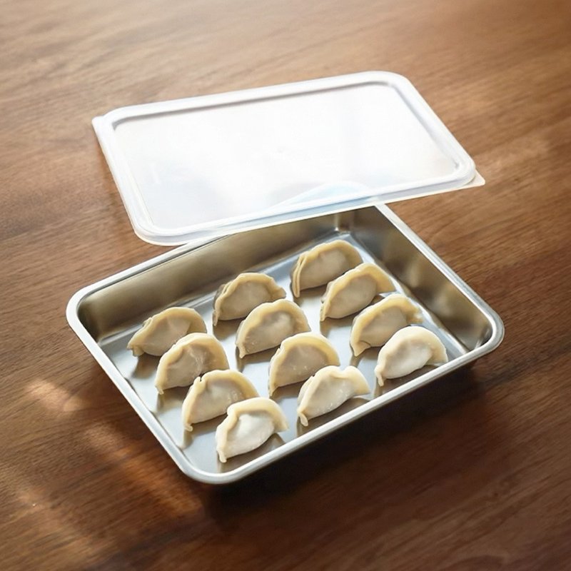 日本霜山 多用途304不鏽鋼料理托盤(附蓋)-1.8L-3入 - 便當盒/食物袋 - 不鏽鋼 銀色