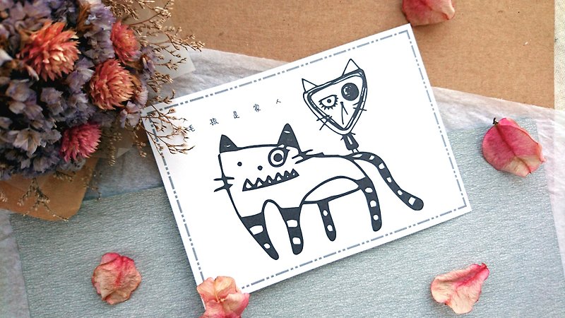 ◆ Cat Monster Postcard-Black and White Line 1 ◆ - การ์ด/โปสการ์ด - กระดาษ ขาว