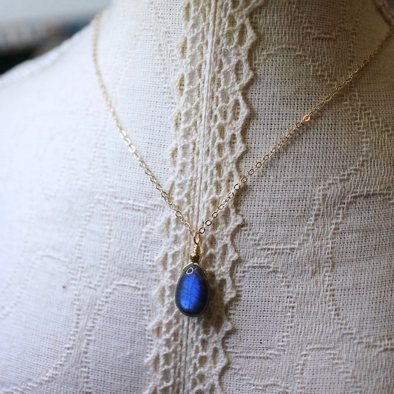 ITS-N155【14KGF・Beautiful black labradorite】 Gemstone necklace - Necklaces - Semi-Precious Stones Gold