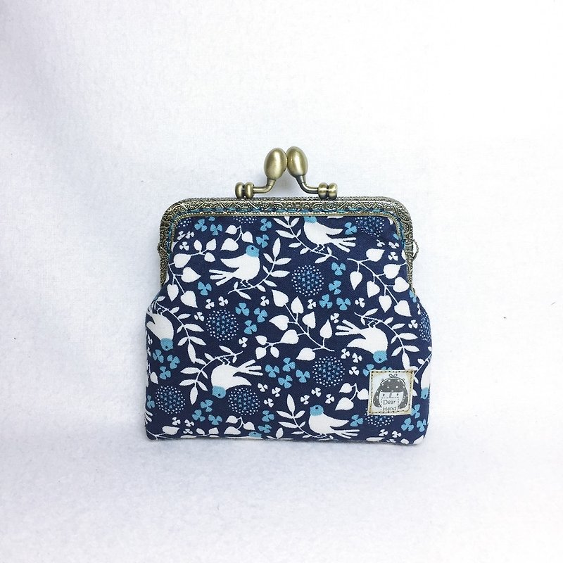Mouth gold package leaves room + birds + - Coin Purses - Cotton & Hemp Blue