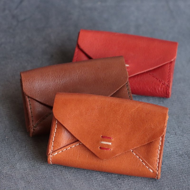 Envelope motif business card holder / 4 spaces for plenty of space / Name can be added / Made in Japan / g-9 [Customizable gift] - Card Holders & Cases - Genuine Leather Orange