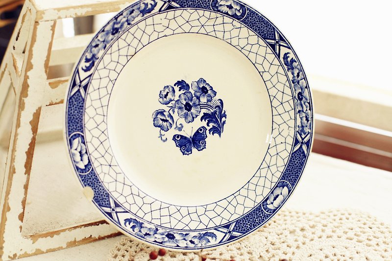【好日戀物】荷蘭古件Butterflij早餐盤 - 碟子/醬料碟 - 其他材質 藍色