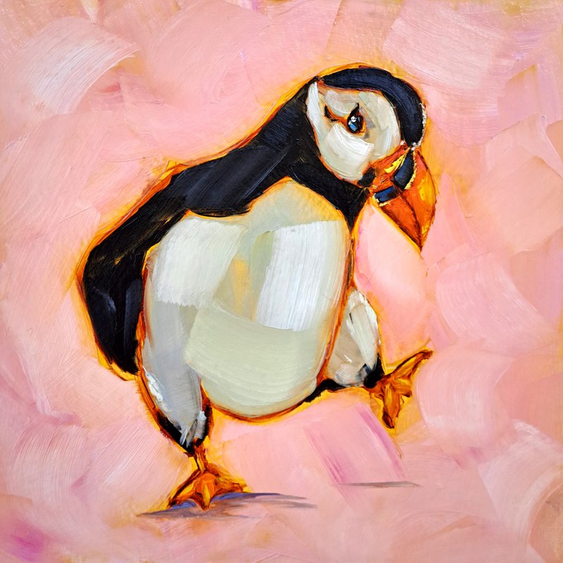 พัฟฟินภาพวาดสีน้ำมันนกศิลปะเดิมสัตว์ผนังศิลปะตกแต่งงานศิลปะเพนกวิน - ตกแต่งผนัง - วัสดุอื่นๆ หลากหลายสี