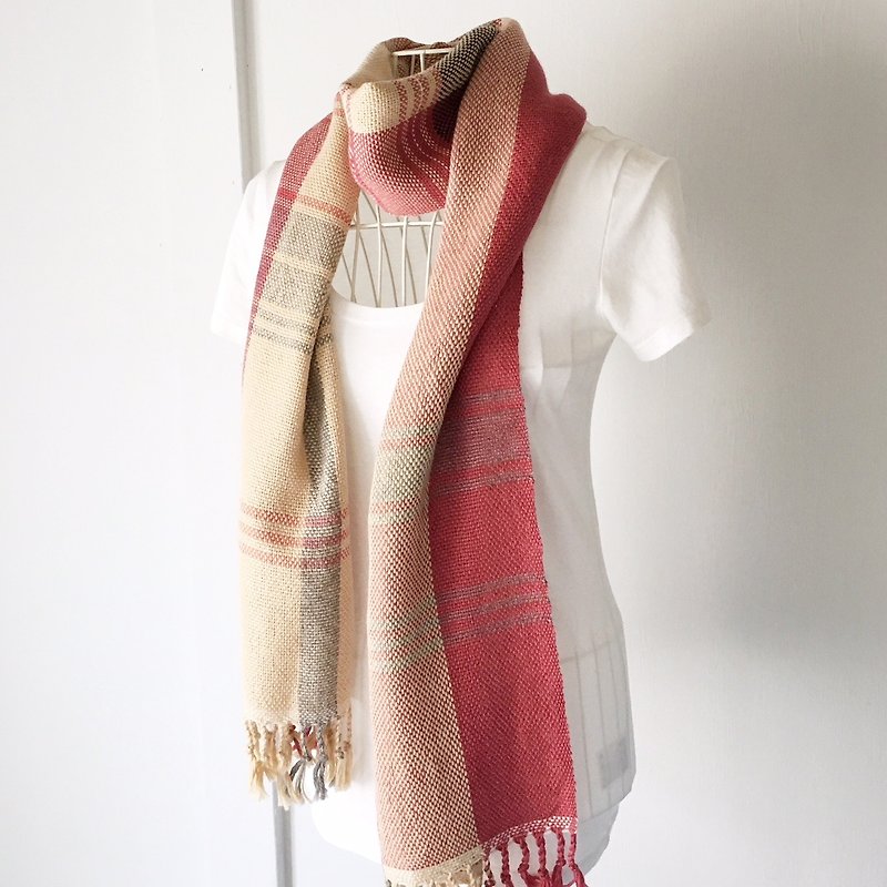 Unisex hand-woven scarf "Beige color mix" - ผ้าพันคอ - ขนแกะ สีกากี