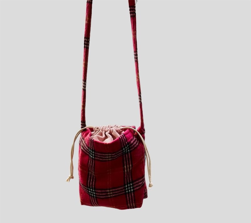 Wool Peach plaid style simple strappy crossbody bag - Messenger Bags & Sling Bags - Wool Multicolor