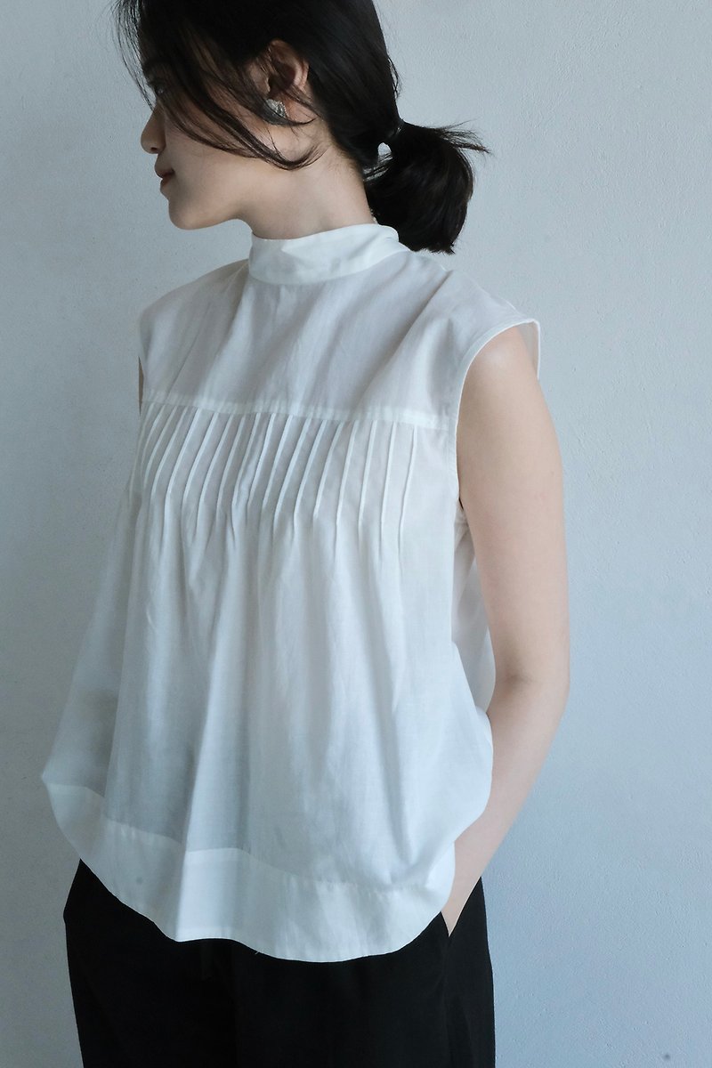 Dropped shoulder silk scarf collar top (in stock) - เสื้อกั๊กผู้หญิง - ผ้าฝ้าย/ผ้าลินิน 