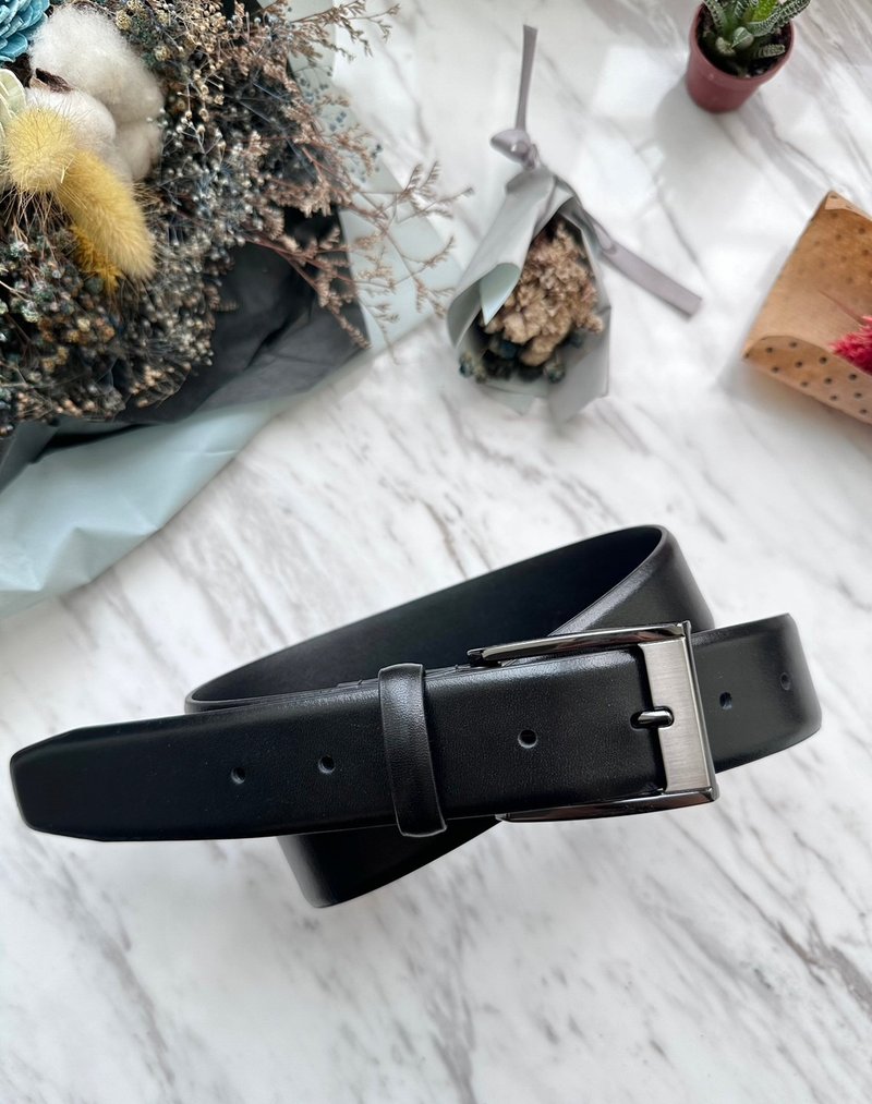 Genuine leather belt/business belt free customized engraved birthday gift//travel abroad/boyfriend gift - เข็มขัด - หนังแท้ สีดำ