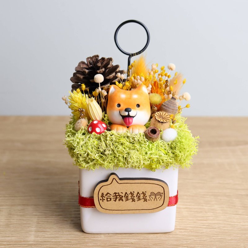 現貨-柴圓滾滾汪 乾燥花名片夾 字牌可客製 生日開幕畢業聖誕禮物 - 名片架/名片座 - 瓷 橘色