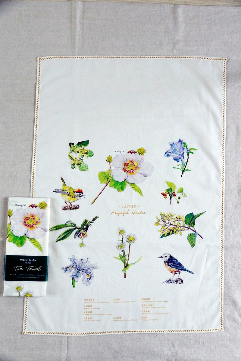 Taiwan's unique watercolor hand-painted series/tea towel/mountain hibiscus type/cotton/digital spray dyeing - ผ้ารองโต๊ะ/ของตกแต่ง - ผ้าฝ้าย/ผ้าลินิน ขาว