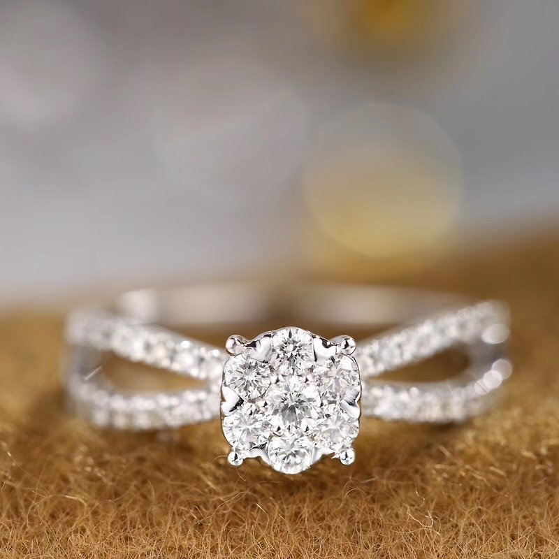 18K金白金鑽石戒指 - X設計 - 戒指 - 鑽石 