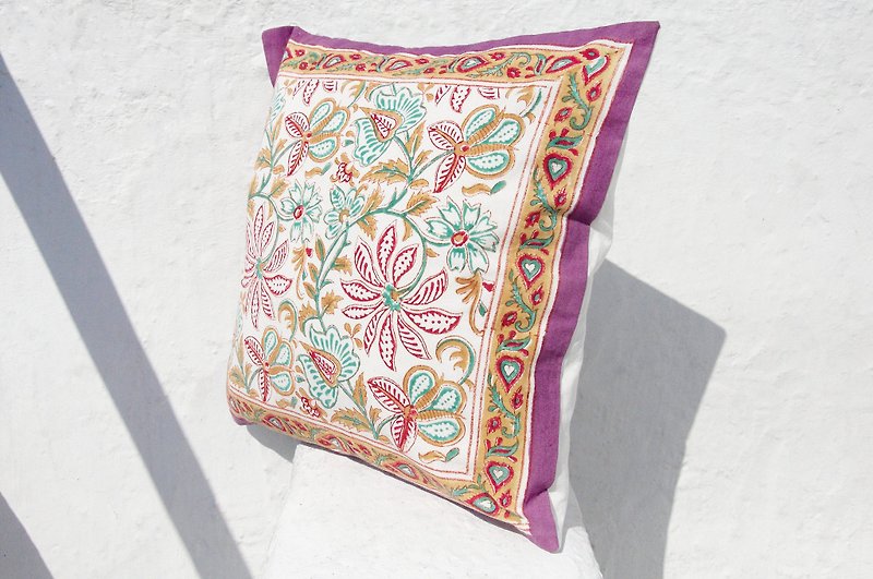 Valentine's Day gift a rapid arrival of a limited hand woodcut pillow cover / cotton pillow cover / pillow cover printing / manual print pillow cover - French wind purple flower vines - หมอน - ผ้าฝ้าย/ผ้าลินิน สีม่วง
