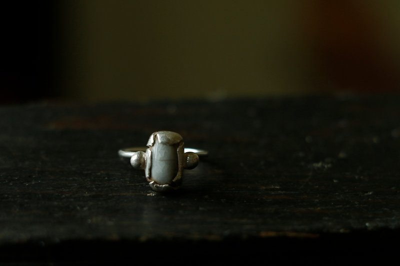 純銀方陶雙珠戒指 - 戒指 - 純銀 銀色