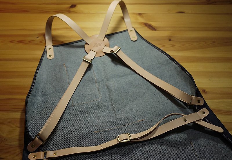 Small island thick denim apron (cross style) Denim Apron - Aprons - Genuine Leather Blue