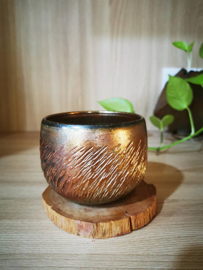 S012柴燒自然落灰造型茶碗 - 茶壺/茶杯/茶具 - 陶 