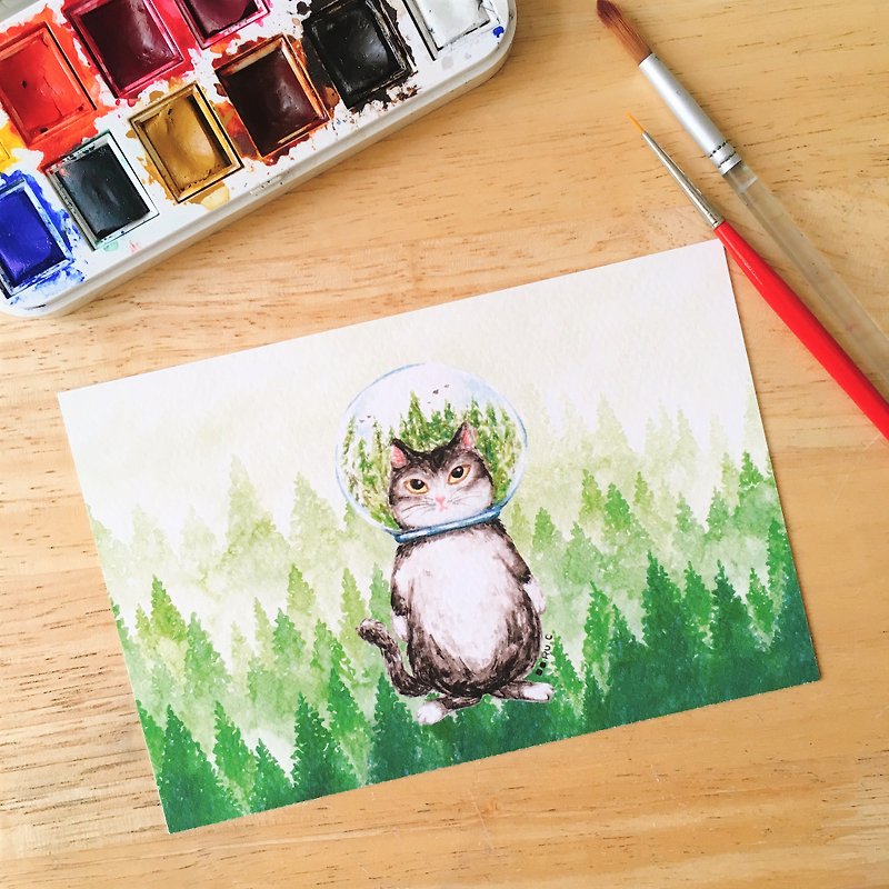 Glass ball cat forest cat postcard - การ์ด/โปสการ์ด - กระดาษ หลากหลายสี
