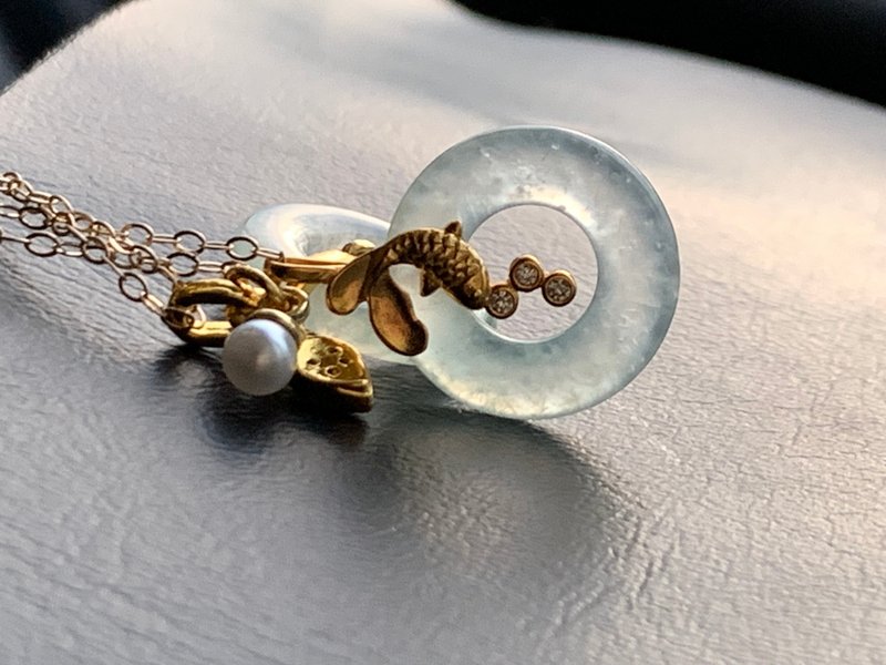 天然緬甸玉翡翠 冰種甜甜圈平安扣項鍊 14kgf注金項鍊 14Kgf - 項鍊 - 玉石 多色