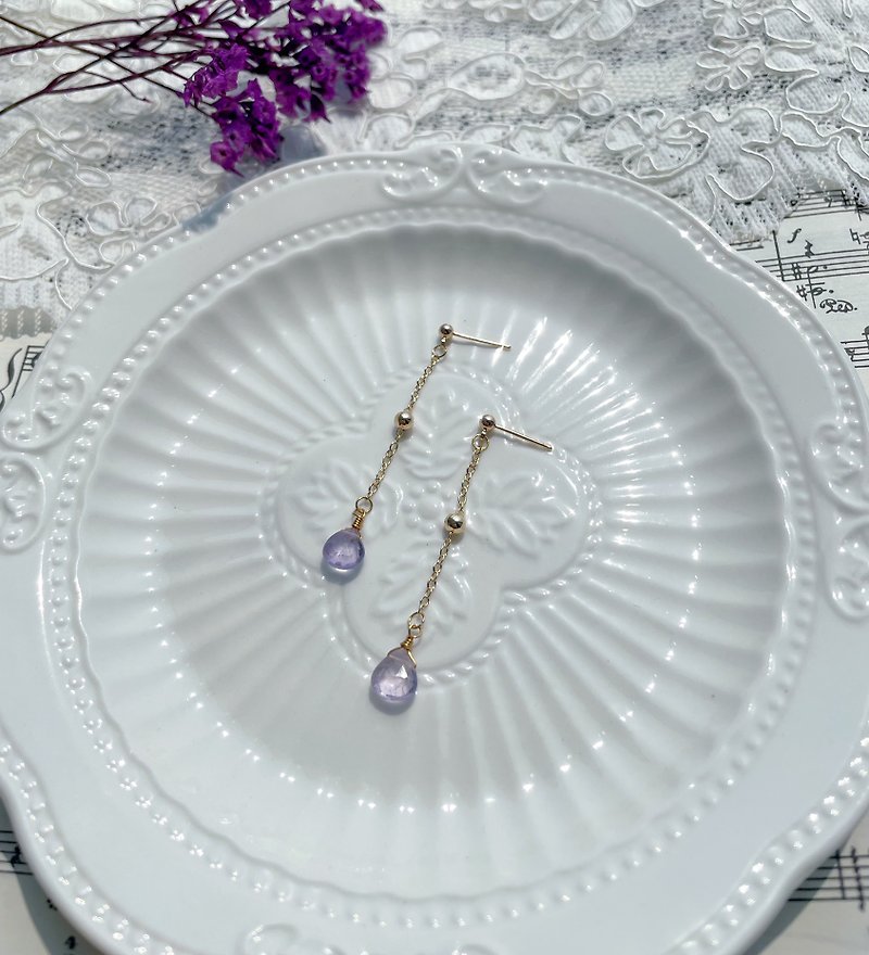 14K Gold Packed Lavender Amethyst Amethyst Natural Crystal Customized Ear Wire Earrings - Earrings & Clip-ons - Crystal Purple