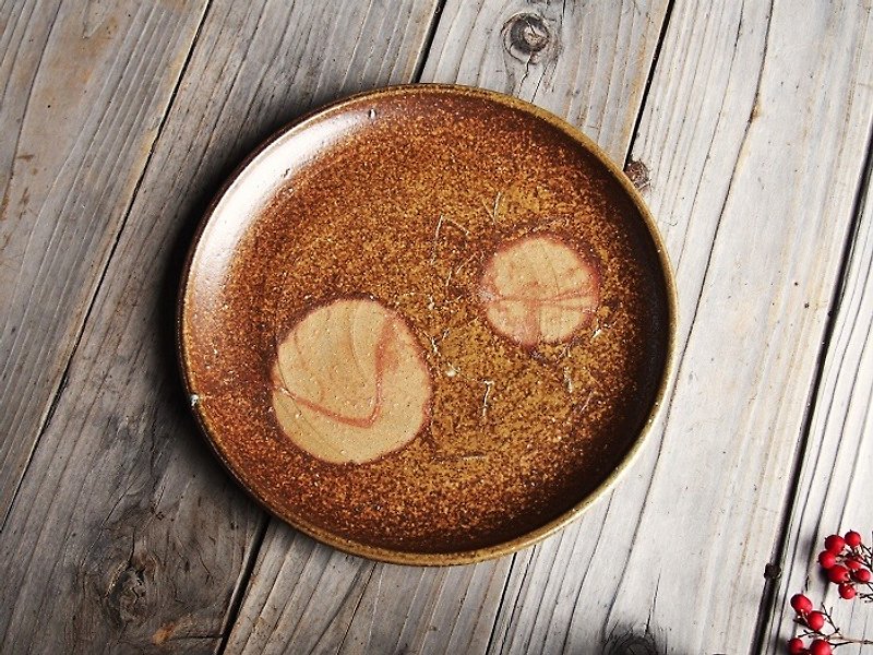 日本岡山備前 陶器 陶盤 sr3-036 (23cm) - 碟子/醬料碟 - 黏土 咖啡色