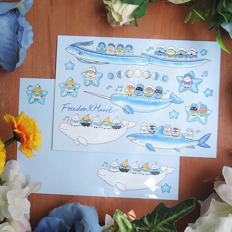 Bird's Journey to the Sea Silver Star Paper Postcard - การ์ด/โปสการ์ด - กระดาษ สีน้ำเงิน