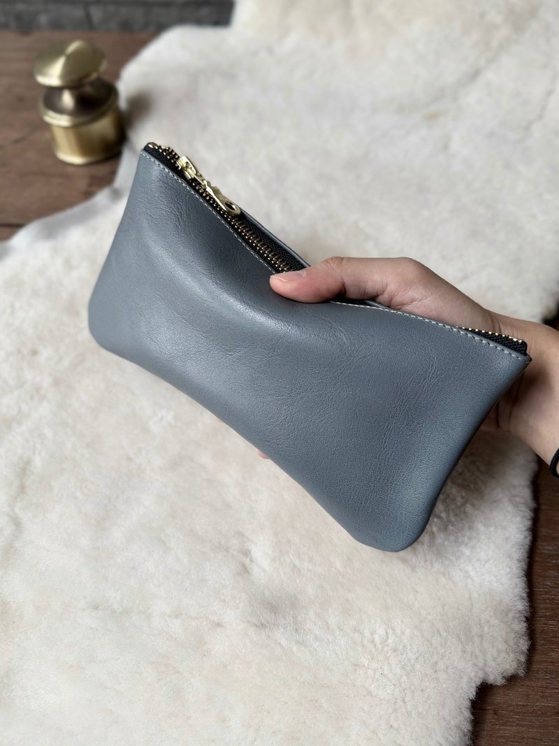 大容量鈔票包 藍鯨灰 I 鉛筆袋 收納包 出國外幣收納 - 錢包/皮夾/長短夾 - 真皮 灰色