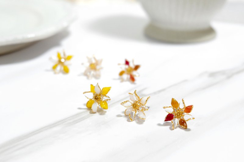 Ear acupuncture/ Clip-On crystal flower-flying (three colors)-light dot jewelry - ต่างหู - เรซิน สีส้ม