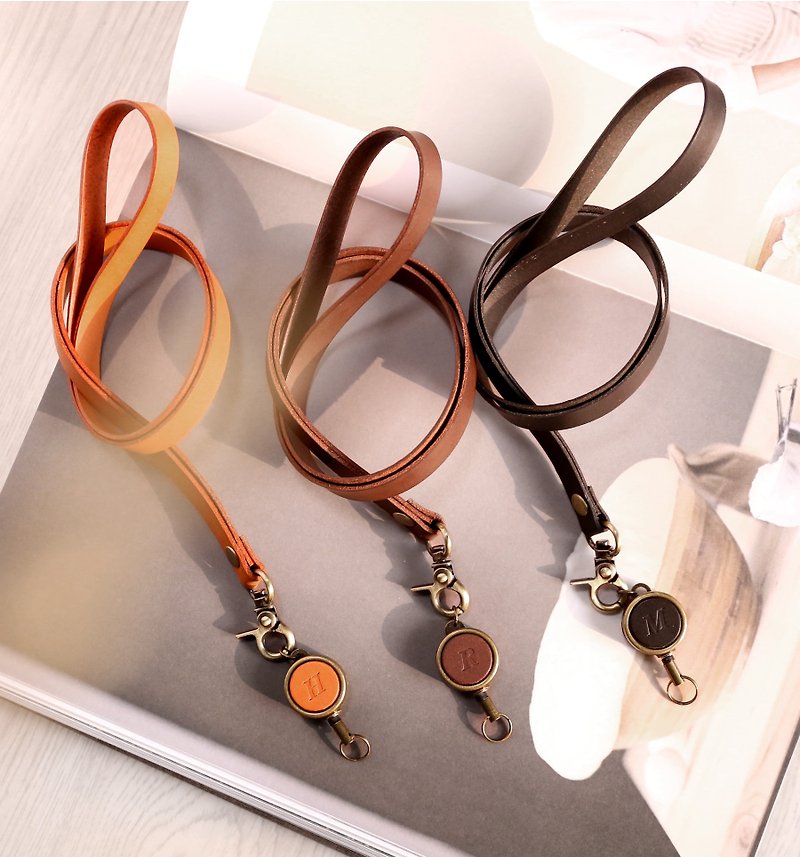 Petit orange peel vegetable-tanned cowhide neck strap with retractable buckle - Lanyards & Straps - Genuine Leather 