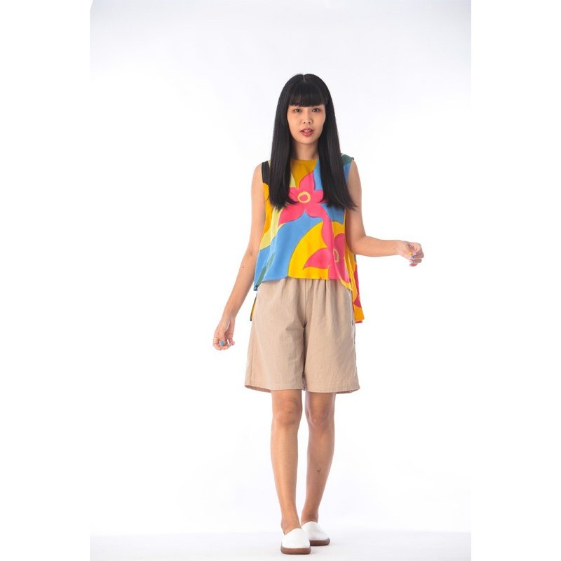 Tank top Cotton Rayon Blouse Hand Paint Free size - 女上衣/長袖上衣 - 棉．麻 黃色