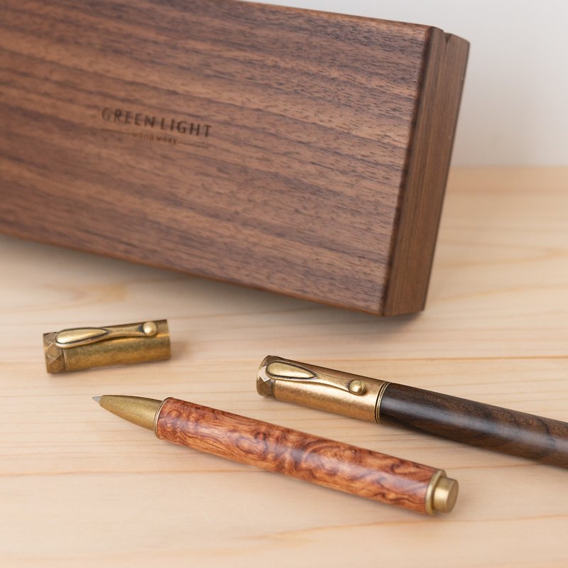 Solid wood ballpoint pen | Magnetic classic style・Can be laser engraved - Rollerball Pens - Wood Brown