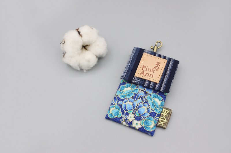 Ping An Classic Card Case -, flowers blooming (gilding silk thread), business card case, leisure card case directly pass the card - ที่ใส่บัตรคล้องคอ - ผ้าฝ้าย/ผ้าลินิน สีน้ำเงิน