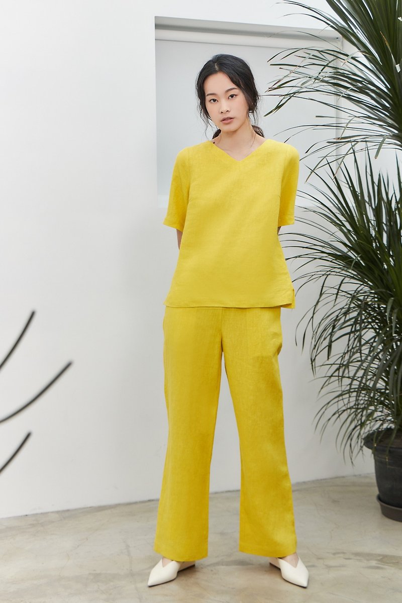 Pure linen leisure suit [CONTRAST card] - เสื้อผู้หญิง - ผ้าฝ้าย/ผ้าลินิน สีเหลือง