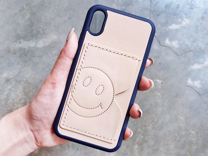 #finished-product manufacturing card phone case laughs iPhone made in Hong Kong 10th anniversary of Hong Kong-made leather - เคส/ซองมือถือ - หนังแท้ สีกากี