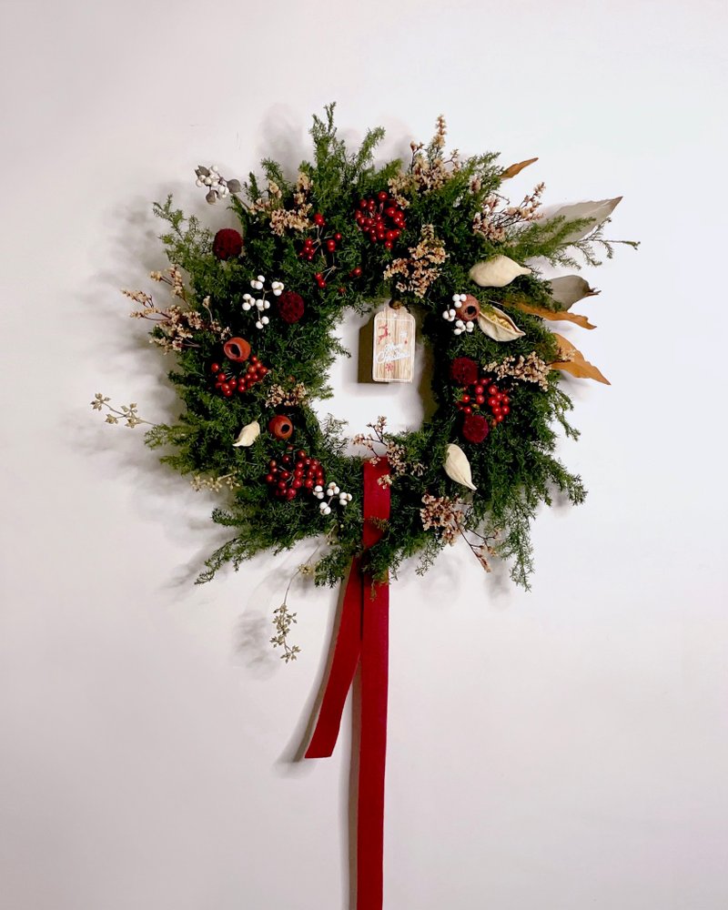 【乾燥花不凋花】歡樂綿長不凋雪松聖誕花圈 - 乾燥花/永生花 - 植物．花 綠色