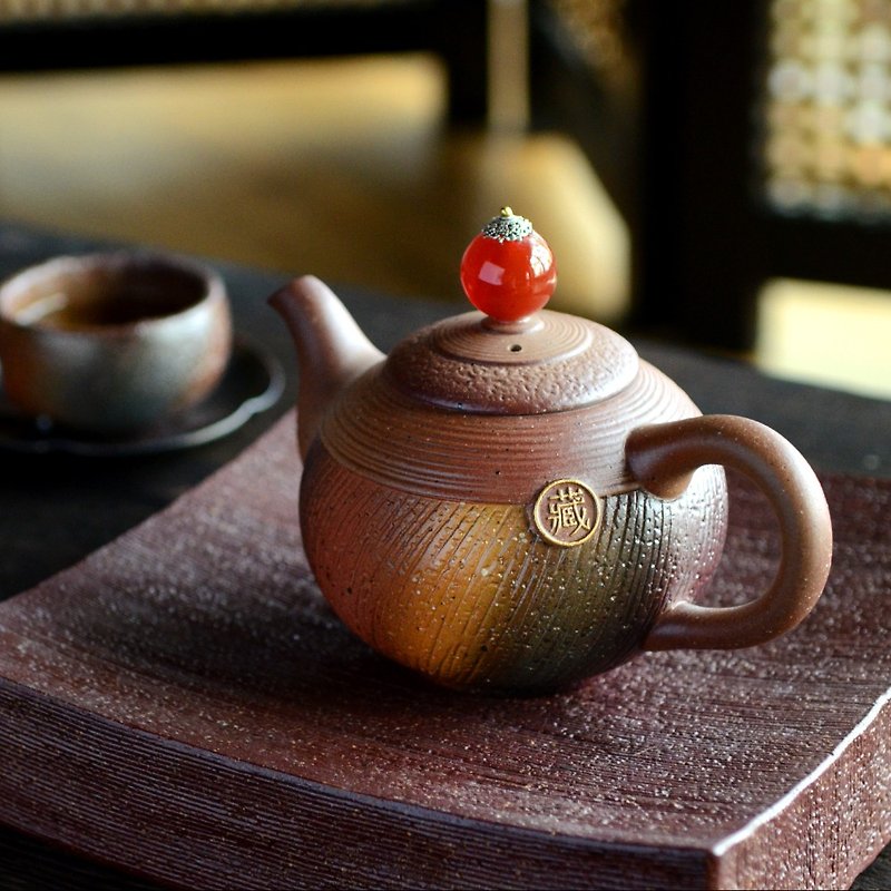 【陸寶LOHAS】岩藏春秋茶組  紅瑪瑙點綴 典藏木盒 - 茶具/茶杯 - 陶 咖啡色