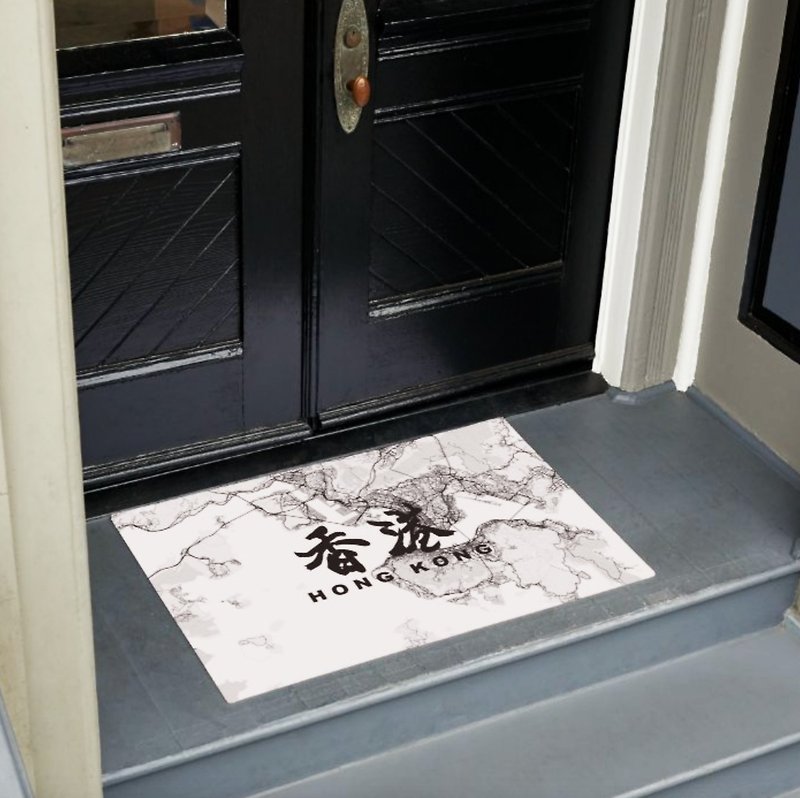 Hong Kong Map Doormat- Off white Custom wordings house warming gift - Rugs & Floor Mats - Other Man-Made Fibers White