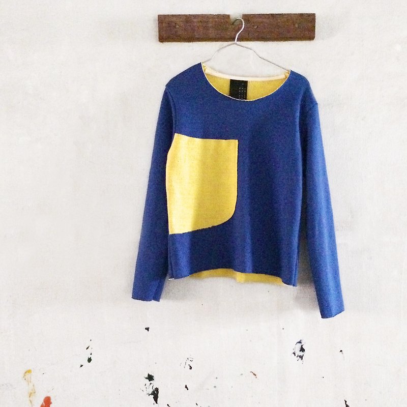 BIG Pocket - Sweater / Long Sleeve Shirt - 毛衣/針織衫 - 棉．麻 藍色